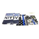 Lot: 5-Gaiters and 2- Trump Flags