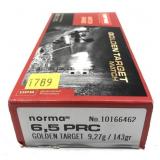 Box of 6.5 PRC 143-grain Norma golden target