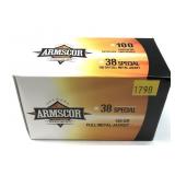 Box of .38 Spl. 158-grain FMJ Armscor cartridges,