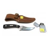 Lot: Schrade 152 Folding Knife with leather sheath