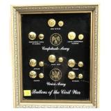Buttons of the Civil War, in display, 9" x 11"