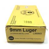 Box of 9mm Luger 115-grain MC UMC cartridges,