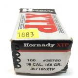 Box of .38 Cal. 158-grain .357" HP/XTP Hornady