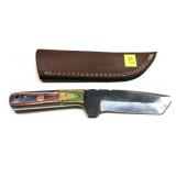 Custom Damascus steel blade knife with embossed