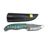 Custom Damascus steel blade knife with embossed
