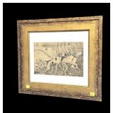 Framed Hunting Dogs sketch/print, frame size