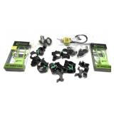 Lot, assorted scope rings and 2-15" cable gun