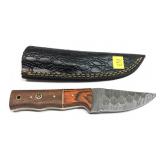 Custom Damascus steel blade knife with embossed
