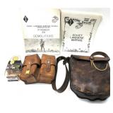 Lot, black powder leather bag, leather cartridge