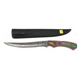 Custom Damascus steel blade knife with embossed