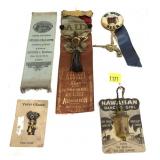 Lot: Assorted Ribbons, Pins and Bracelet Charm,