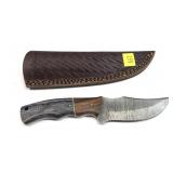 Custom Damascus steel blade knife with embossed