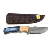 Custom Damascus steel blade knife with embossed