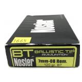 Box of 7mm-08 REM 120-grain BT Nosler ballistic