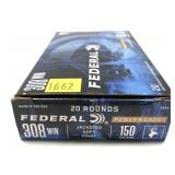 Box of .308 WIN. 150-grain jacketed SP Federal