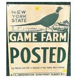 NYS Game Farm Posted tin sign, 14.5" x 12"