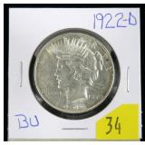 1922-D Peace dollar, BU
