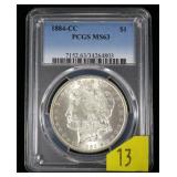 1884-CC Morgan dollar PCGS slab certified MS-63