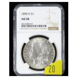 1890-O Morgan dollar NGC slab certified AU-58