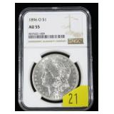 1896-O Morgan dollar NGC slab certified AU-55