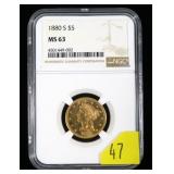 1880-S $5 Gold Liberty Half Eagle NGC slab