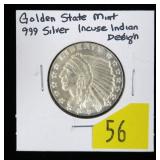 .999 Silver Indian Head round, 1/4 Troy oz.,