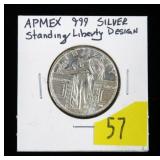.999 Silver Standing Liberty round, Apmex,