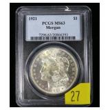 1921 Morgan dollar PCGS slab certified MS-63