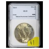 1923-S Peace dollar NNC slab certified MS-65