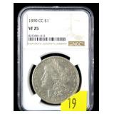 1890-CC Morgan dollar NGC slab certified VF-25