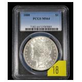 1888 Morgan dollar PCGS slab certified MS-64