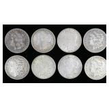 x8- Morgan dollars: 1878-S, 2-1880-O, 1886-S,