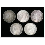 x5- Morgan dollars: AU-BU- x5 silver dollars-