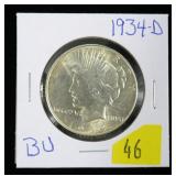 1934-D Peace dollar, BU