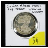 .999 Silver Walking Liberty round, Golden State