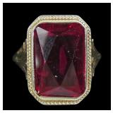 14K Yellow gold vintage bezel set lab ruby ring,