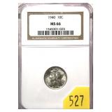 1940 Mercury dime NGC slab certified MS-66
