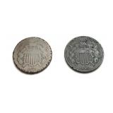 x2- 1864 2-cent pieces-x2 pieces-Sold by the piece