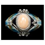 Sterling silver bezel set Angel Skin coral ring