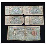 Lot, U.S./World currency notes, 5 pcs.