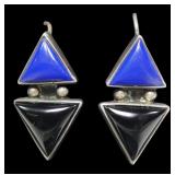 Sterling silver shepherd hook earrings with black