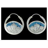 Sterling silver hoop earrings with inlaid