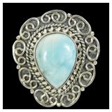 Sterling silver teardrop larimar ring with fancy