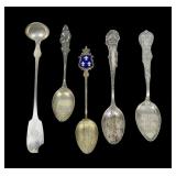 Lot of 5 pieces sterling: ladle and 4 souvenir