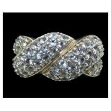 Sterling silver aqua pave knot design ring with