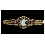 14K Rose gold antique filigree bar pin cameo,