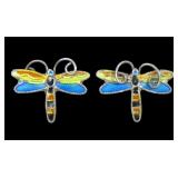 Sterling silver enamelled butterfly post earrings,