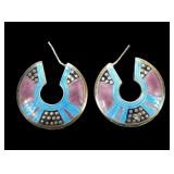 Enamelled silver hoop earrings, approx.