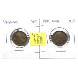 x2- 1909-VDB Lincoln cents, XF -x2 cents - Sold