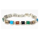 Mexican sterling silver 7.5" multi-stone inlaid